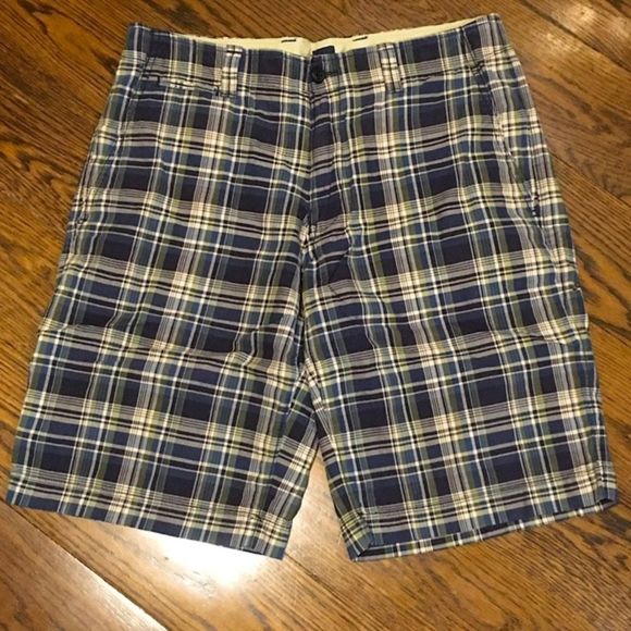 GAP Mens Navy Green Tan Longer Length Plaid Shorts Sz 32 - Picture 10 of 10